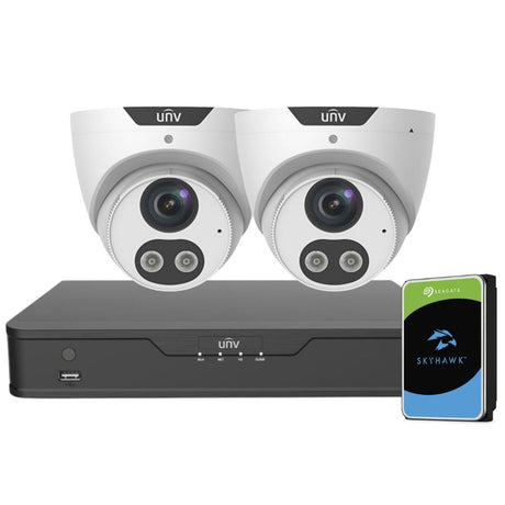 Uniview ColourHunter Security System: 2x 5MP Turret Cams, 4CH 4K NVR + HDD