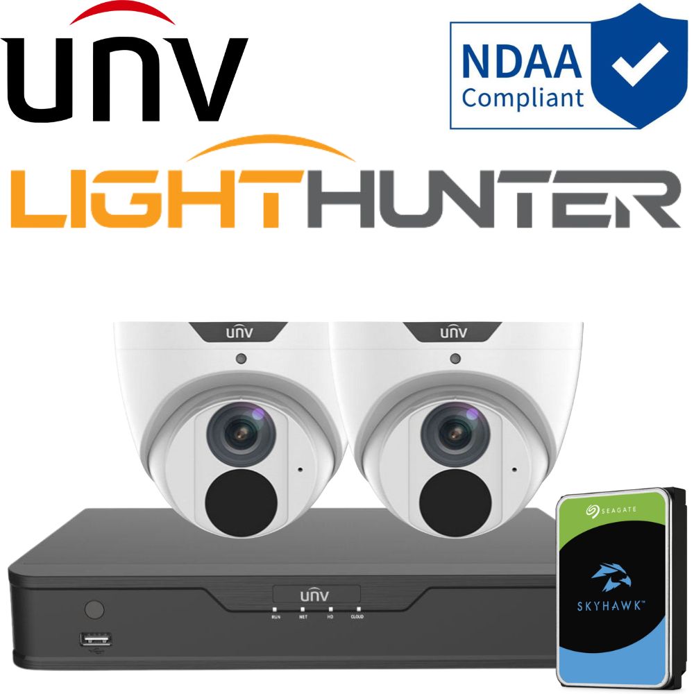 Uniview LightHunter Security System: 2x 6MP Turret Cams, 4CH 4K NVR + HDD