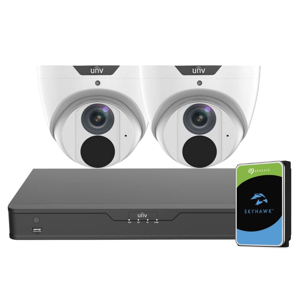 Uniview EasyStar Security System: 2x 6MP Turret Cams, 4CH 4K NVR + HDD