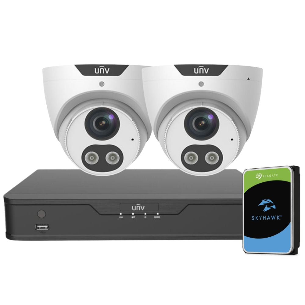 Uniview ColourHunter Security System: 2x 8MP Turret Cams, 4CH 4K NVR + HDD