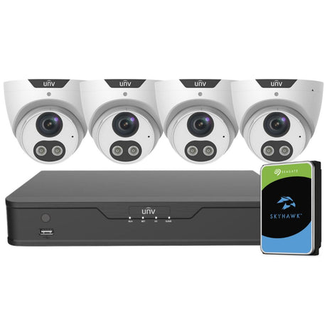 Uniview ColourHunter Security System: 4x 5MP Turret Cams, 4CH 4K NVR + HDD