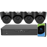 Uniview EasyStar Security System: 4x 6MP Turret Cams, 4CH 4K NVR + HDD (Black)