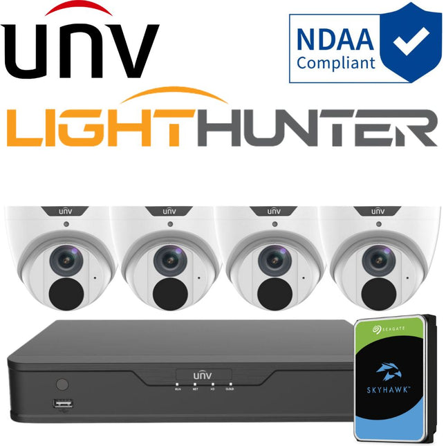 Uniview LightHunter Security System: 4x 6MP Turret Cams, 4CH 4K NVR + HDD