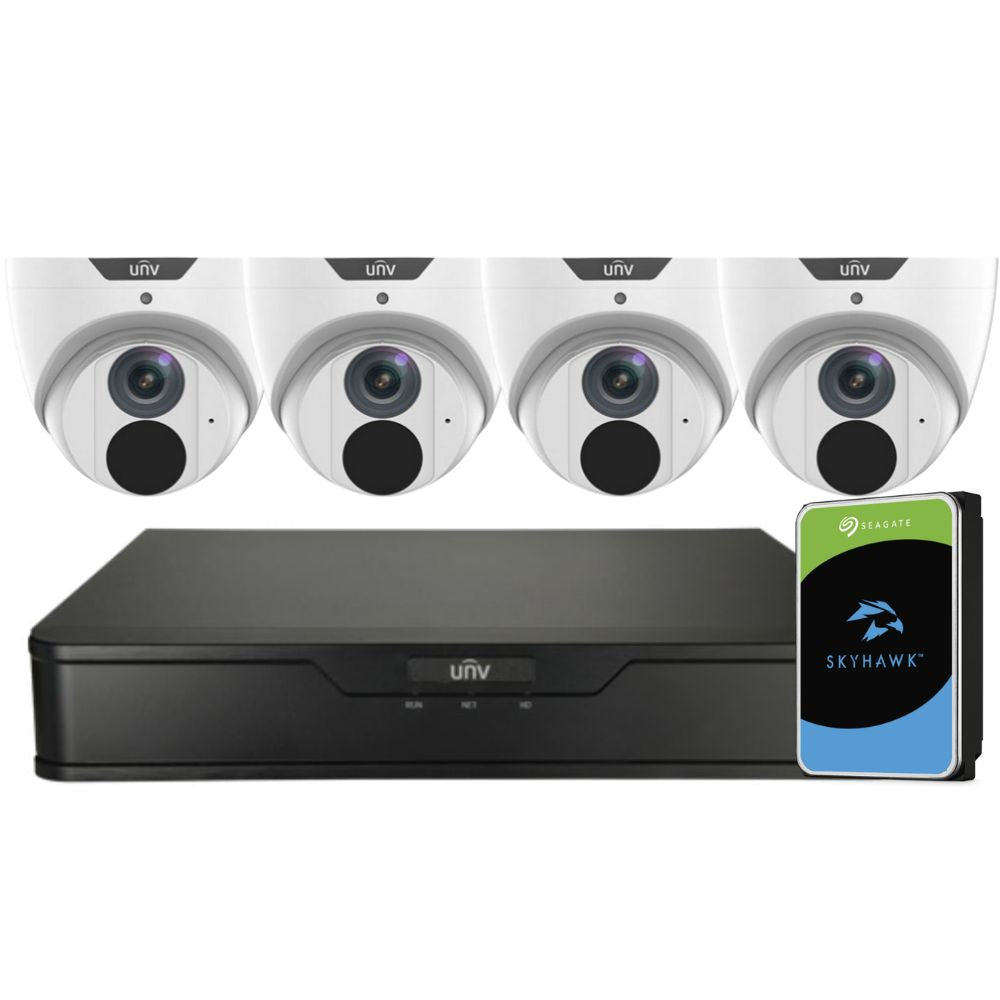 Uniview EasyStar Security System: 4x 6MP Turret Cams, 4CH 4K NVR + HDD