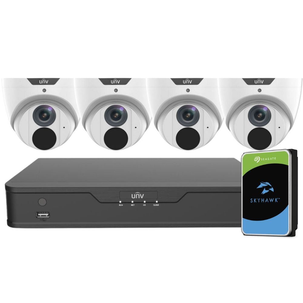 Uniview LightHunter Security System: 4x 6MP Turret Cams, 4CH 4K NVR + HDD