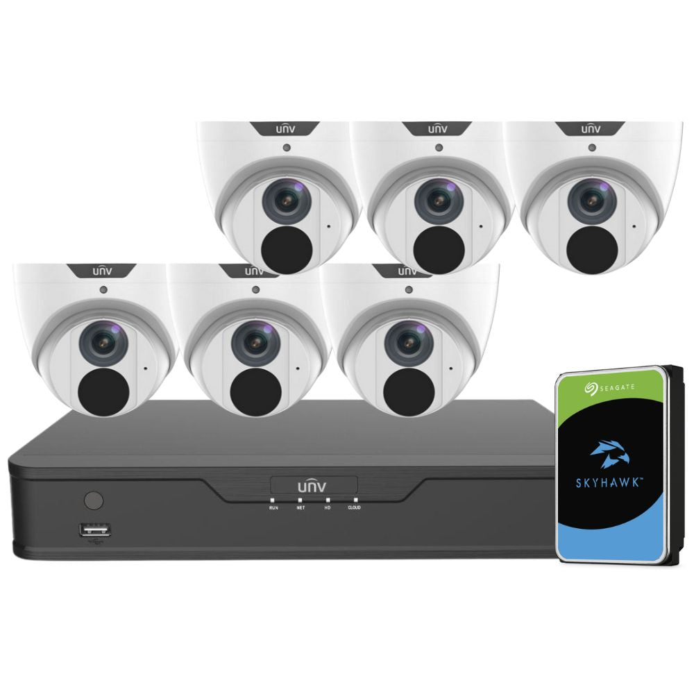 Unview System Uniview EasyStar Security System: 6x 6MP Turret Cams, 8CH 4K NVR + HDD ...