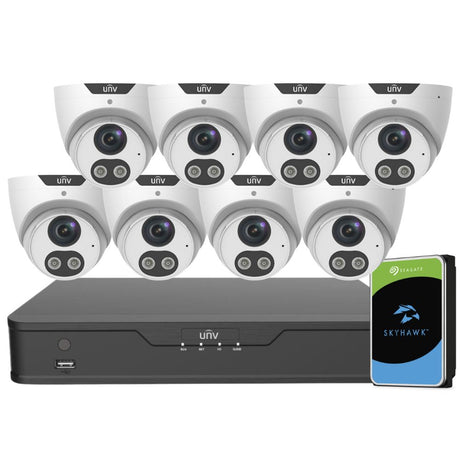Uniview ColourHunter Security System: 8x 5MP Turret Cams, 8CH 4K NVR + HDD