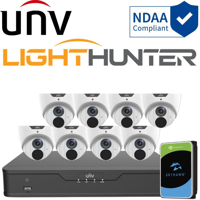 Uniview LightHunter Security System: 8x 6MP Turret Cams, 8CH 4K NVR + HDD