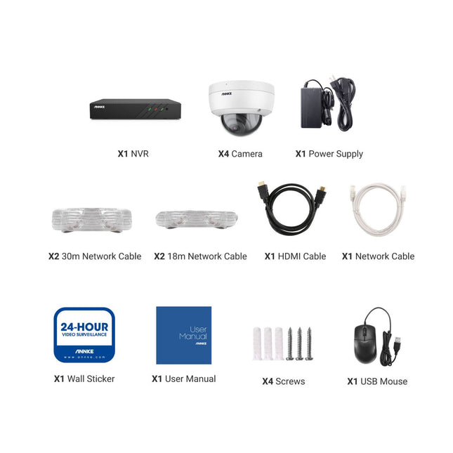 Annke Security Kit: 4x 6MP Dome Cameras, 8CH NVR, Smart Dual Light, AI Detect, Mic