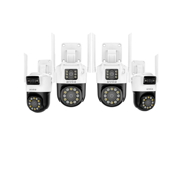 Annke 4x WCD600 6MP Dual Lens WiFi Pan-Tilt Cameras, 180° Wide View, Auto Tracking, Dual Light Color Night Vision, Two-Way Audio, Siren Alarm