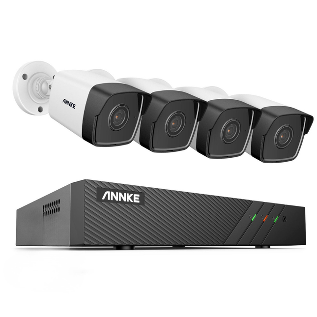 Annke 8CH NVR 4 Cam 5MP Bullet Security System, 100ft Night Vision, Built-in Mic, 120dB WDR