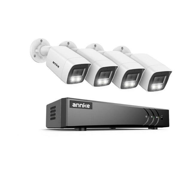ANNKE 8CH DVR Security Camera System with 4× 3K Bullet Cameras, Two-Way Audio, Human & Vehicle Detection, Smart Dual-Light