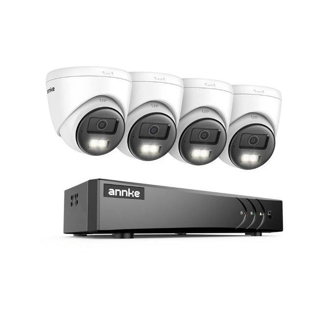 ANNKE 8CH DVR Security Camera System with 4× 3K Turret Cameras, Two-Way Audio, Human & Vehicle Detection, Smart Dual-Light