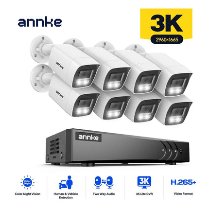 ANNKE 3K Color Night Vision Security Camera System with 8 Bullet Cameras, AI Human & Vehicle Detection, Two-Way Audio DVR Surveillance Kit