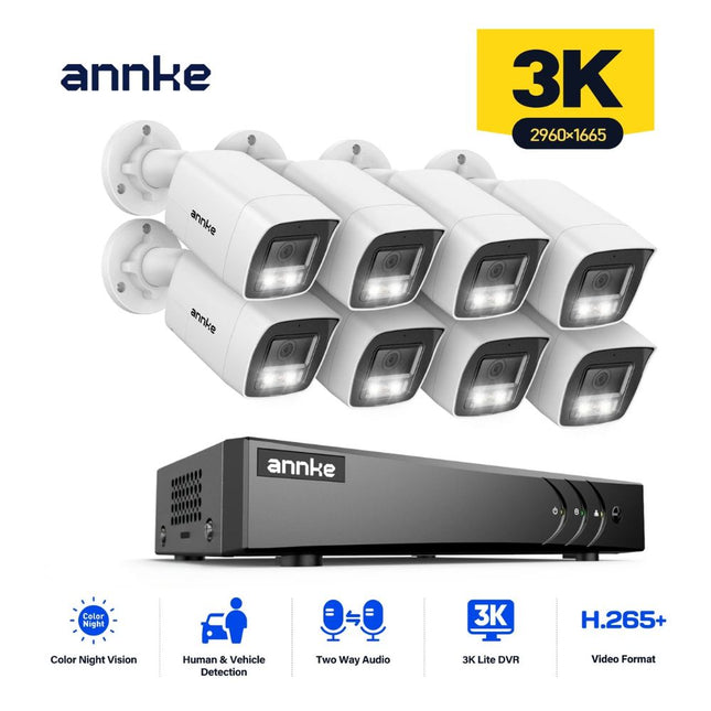 ANNKE 3K Color Night Vision Security Camera System with 8 Bullet Cameras, AI Human & Vehicle Detection, Two-Way Audio DVR Surveillance Kit