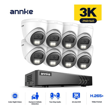 ANNKE 3K Security Camera System with 8 Turret Cameras, AI Human & Vehicle Detection, Two-Way Audio, Color Night Vision DVR Kit