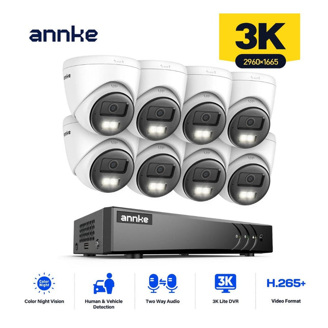 ANNKE 3K Security Camera System with 8 Turret Cameras, AI Human & Vehicle Detection, Two-Way Audio, Color Night Vision DVR Kit