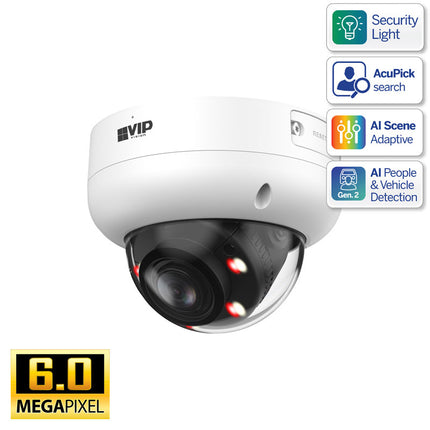 VIP Vision Professional AI Series 6.0MP Motorised Vandal Dome IP Camera with Active Deterrence (2.7–13.5mm) – VSIPP-6DIRMD-I3