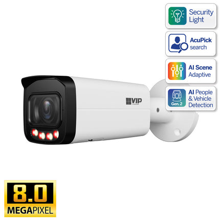 VIP Vision Professional AI Series 8.0MP Motorised Bullet IP Camera with Active Deterrence & Microphone (2.7–13.5mm) – VSIPP-8BIRMG-I3