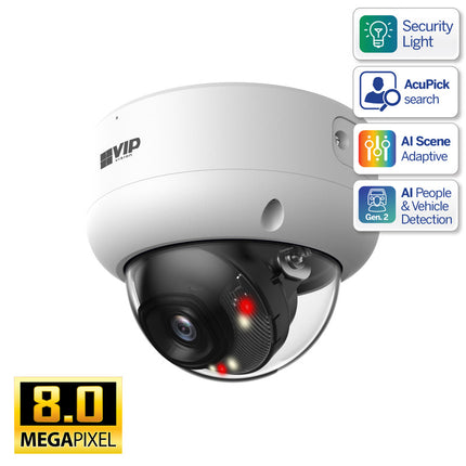 VIP Vision Professional AI Series 8.0MP Fixed Vandal Dome IP Camera with Active Deterrence & Microphone (2.8mm) - VSIPP-8DIRD-I3