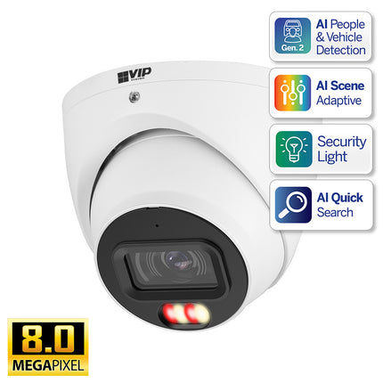 VIP Vision Professional AI Series 8.0MP Fixed AI Turret IP Camera with Active Deterrence & Microphone (2.8mm) - VSIPP-8DIRG-I3