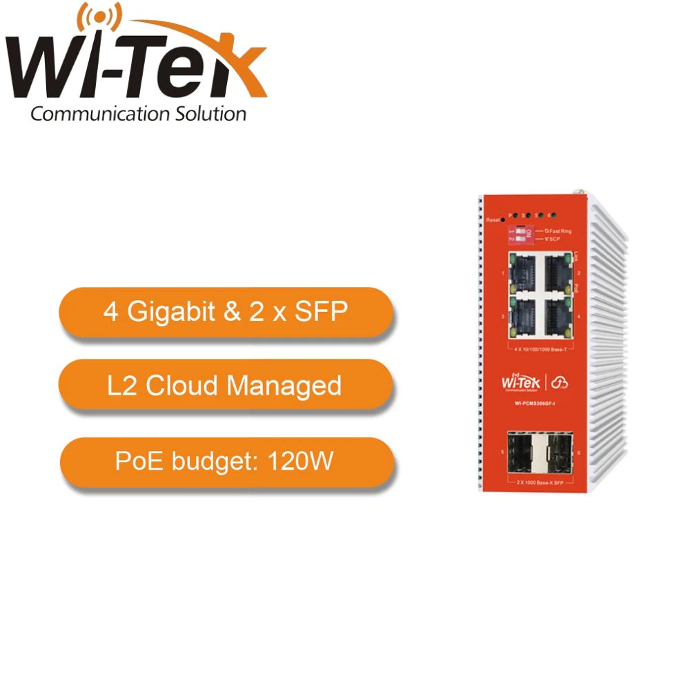 Wi-Tek Industrial Cloud 4 Ports PoE Switch -WI-PCMS306GF-I