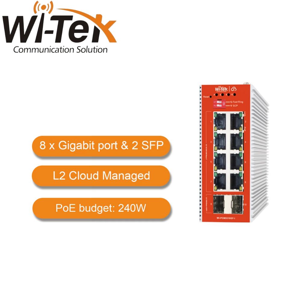 Wi-Tek Industrial Cloud 8 Ports PoE Switch - WI-PCMS310GF-I