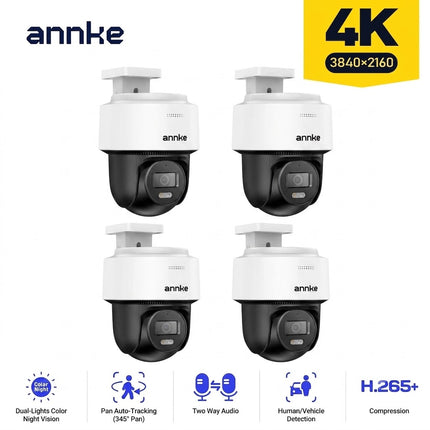 ANNKE 4-Camera 4K 8MP PoE PT Security Camera System, Two-Way Audio, Auto Tracking Lite, Color Night Vision, Human & Vehicle Detection