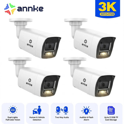 ANNKE 4-Camera 5MP PoE Outdoor Bullet Security Camera System, Two-Way Audio, Color Night Vision, Human & Vehicle Detection, IP67