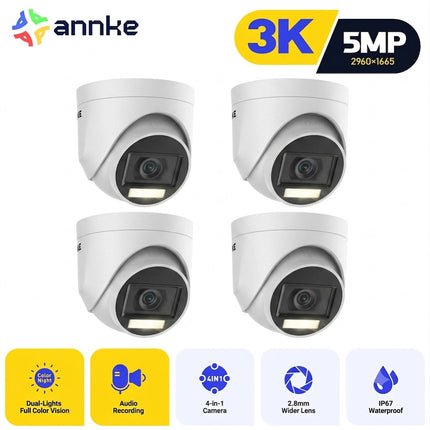 ANNKE 4-Camera 5MP CCTV Security Camera System, Color Night Vision, Built-in Microphone, IP67 Weatherproof