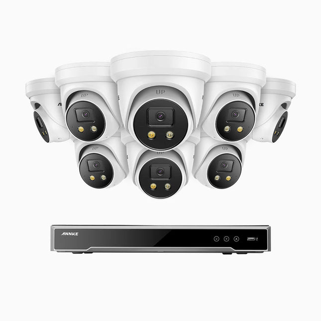 Annke H800X 8CH NVR 8-Camera 8MP (4K) Turret Security Kit, 1/1.8" BSI Sensor, Two-Way Audio, Siren & Strobe, Smart Motion Detect, IP67