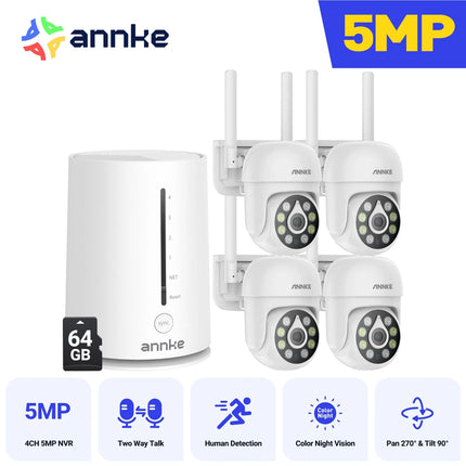 ANNKE 4-Camera 4MP Wireless Security System, Motion Detection, Two-Way Audio, Alexa Compatible, Waterproof