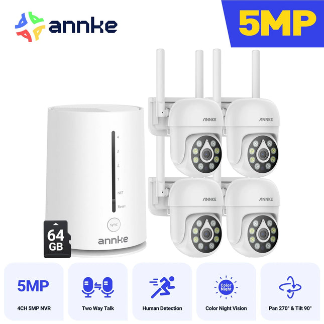 ANNKE 4-Camera 4MP Wireless Security System, Motion Detection, Two-Way Audio, Alexa Compatible, Waterproof