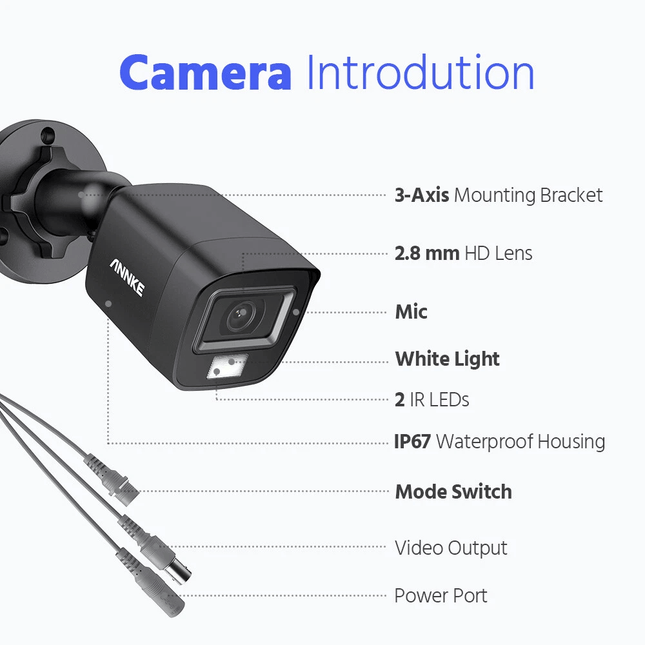 ANNKE Analogue Security System: 8CH DVR + 4× 3K 5MP Bullet Cameras, Smart Dual-Light Night Vision, IP67 - Black