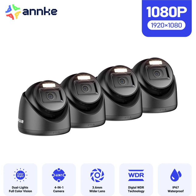 ANNKE 4-Camera 1080P HD Dome Security Camera System, Smart Dual-Light, IP67 Weatherproof