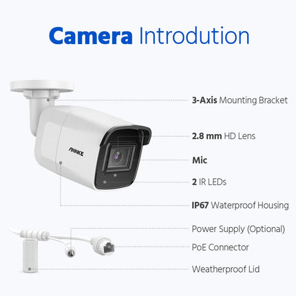 Annke 4x 8MP (4K) Bullet Cameras, IR Night Vision, AI Human & Vehicle Detection, Built-in Mic, IP67