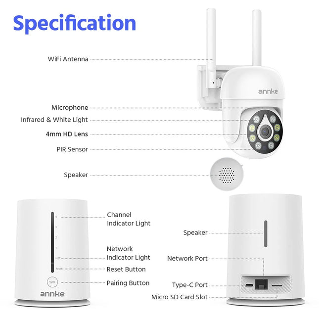 ANNKE Wireless Security System:  4CH NVR + 4x 5MP PTZ, Motion Detection, Two-Way Audio, Alexa Compatible, IP66