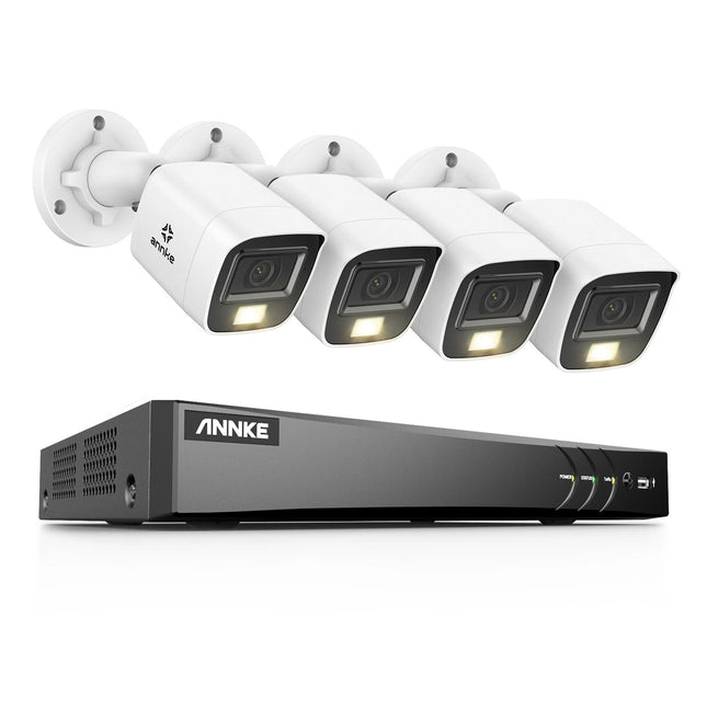 ANNKE 8CH DVR Security Camera System with 4× 4K Bullet Cameras, Human & Vehicle Detection, Smart Dual-Light Night Vision, Hybrid CCTV Surveillance