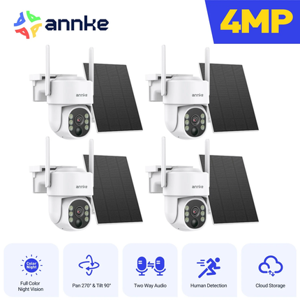 ANNKE 4x 4MP Wireless PTZ Solar Security Camera, Two-Way Audio, AI Detection, Alexa Compatible, IP65