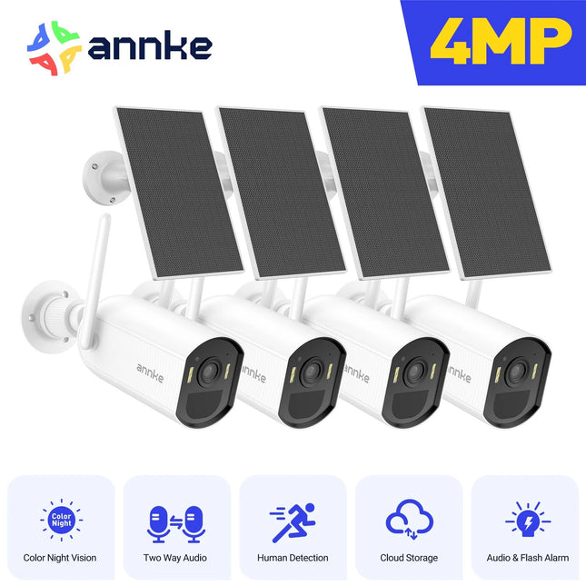 Annke SmartCam 4-Camera 4MP Wireless Solar Security Camera Kit, Two-Way Audio, Color Night Vision, Dual-Band WiFi 6, IP65