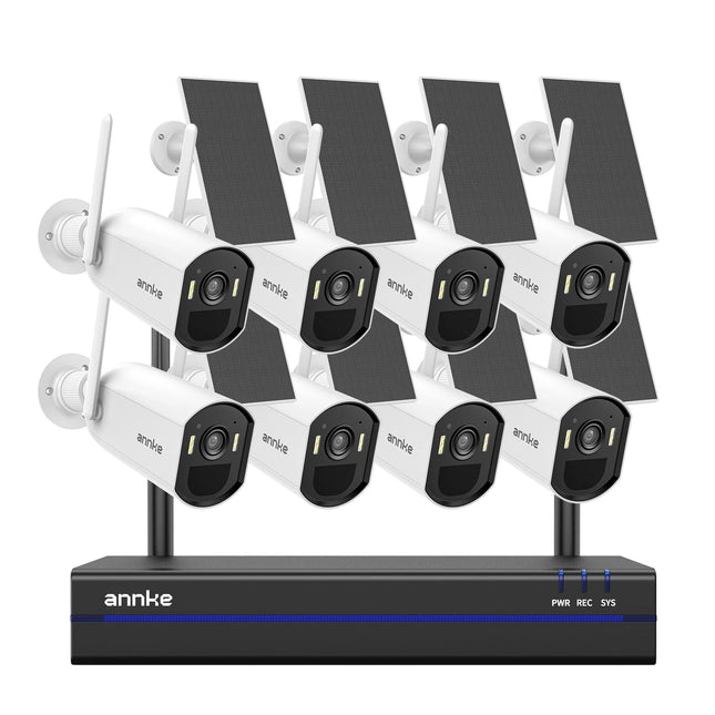 Annke SmartCam 16CH NVR 8-Camera 4MP Solar WiFi Security Kit, Dual-Band WiFi, PIR Motion Detection, Two-Way Audio, IP65