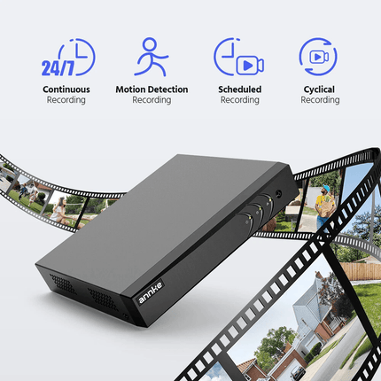 ANNKE Analogue Security System: 8CH DVR + 4 Turret & 4 Bullet Cameras, 1080P Full HD, Human & Vehicle Detection, IP67 - Black