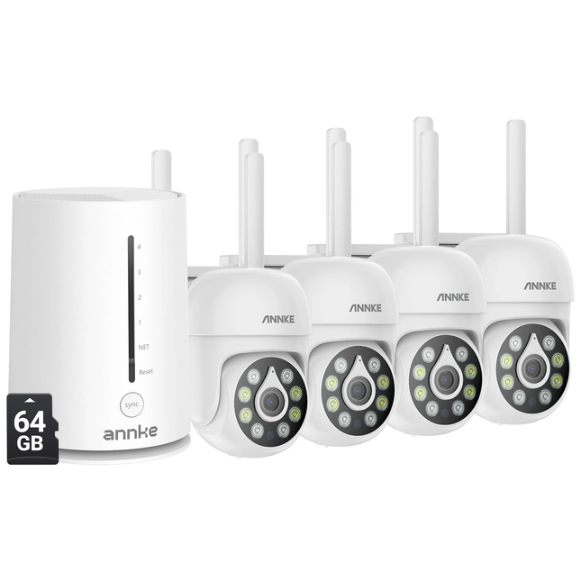 ANNKE Wireless Security System:  4CH NVR + 4x 5MP PTZ, Motion Detection, Two-Way Audio, Alexa Compatible, IP66