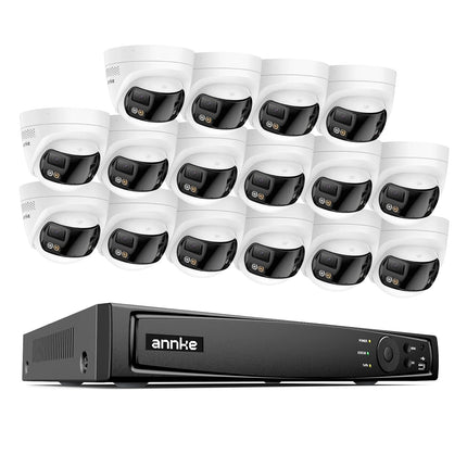 ANNKE 16CH NVR 16-Camera 6MP Panoramic PoE Turret Security System, Human & Vehicle Detection, Two-Way Audio, Smart Light, IP67
