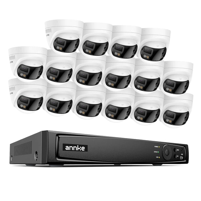 ANNKE 16CH NVR 16-Camera 6MP Panoramic PoE Turret Security System, Human & Vehicle Detection, Two-Way Audio, Smart Light, IP67