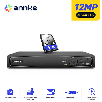 Annke 4TB HDD + 16-Channel H.265+ Network Video Recorder