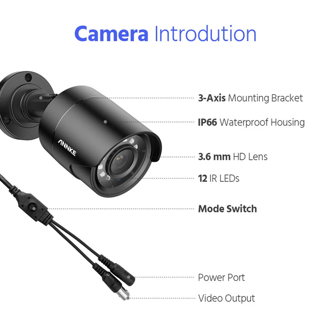 ANNKE 4x 1080P HD Bullet Security Cameras, 20m IR Night Vision, Digital WDR & 3D DNR, IP66 - Black
