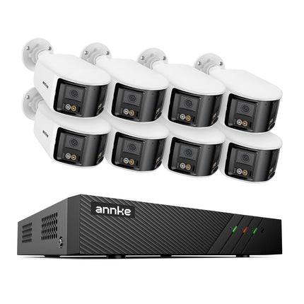 ANNKE 8CH NVR 8-Camera 6MP Panoramic PoE Bullet Security System, 180° View, Two-Way Audio, Human & Vehicle Detection, IP67
