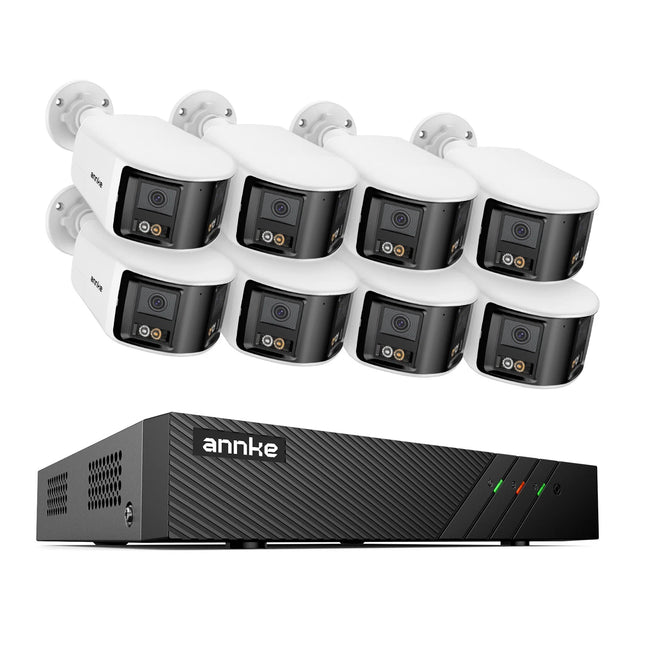 ANNKE 8CH NVR 8-Camera 6MP Panoramic PoE Bullet Security System, 180° View, Two-Way Audio, Human & Vehicle Detection, IP67