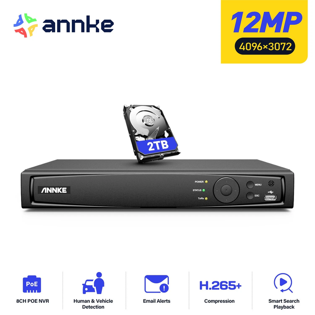 Annke 2TB 8-Channel NVR 12MP PoE H.265+ Network Video Recorder